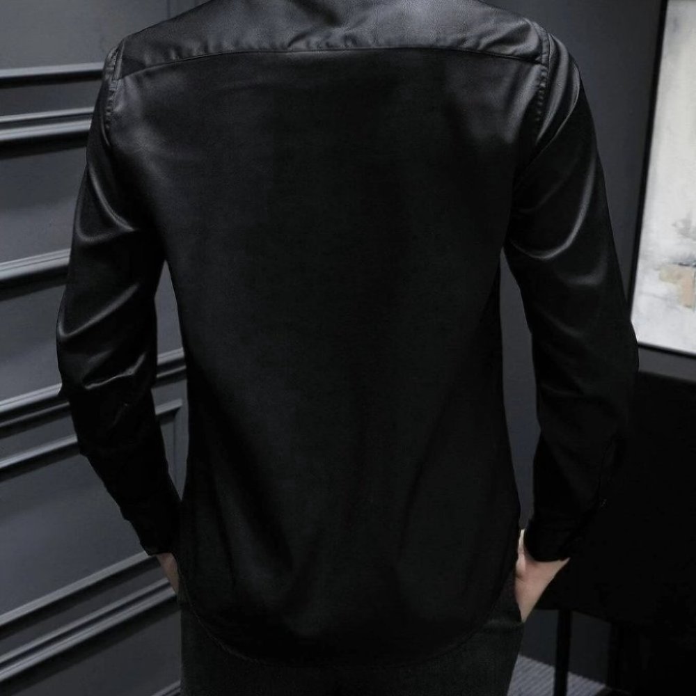 Black Work Style Men's Satin Shirt - Picture 2 of 8